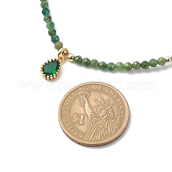Collana con pendente a goccia di zirconi cubici con catene di perline di smeraldi naturali&nbsp;NJEW-JN04121-05