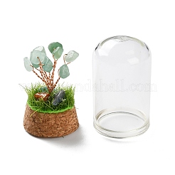 Albero dei soldi in scaglie di avventurina verde naturale in campane di vetro a cupola con decorazioni espositive con base in legno&nbsp;DJEW-K030-02N