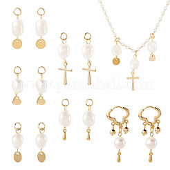10 stücke 5 arten natürliche süßwasser perle & 304 edelstahl & 201 edelstahl anhänger&nbsp;PALLOY-TAC0267