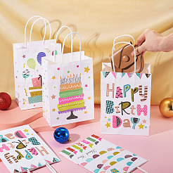 8 Stück 4 Stile Geburtstags-Rechteck-Geschenktüten aus Papier mit Seilgriffen&nbsp;ABAG-TA0001-70