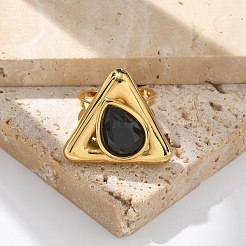 Dreieckige offene Manschettenringe aus 304 Edelstahl mit Strassen für Damen&nbsp;RJEW-M048-03P