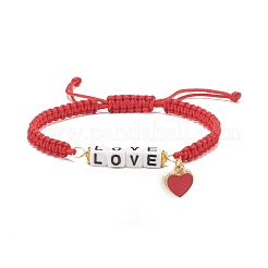 Braccialetto di perline intrecciate word love con ciondolo a forma di cuore smaltato in lega&nbsp;BJEW-JB07834