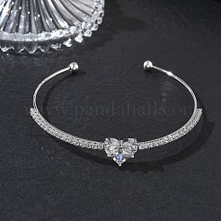 Bracelets de manchette en laiton avec micro-pavé de zircone cubique transparent&nbsp;KK-D112-04P