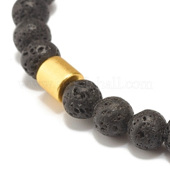 Bracciale elasticizzato in pietra lavica naturale con perline tonde e ematite sintetica a colonna&nbsp;BJEW-JB07578-01