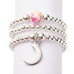 3 Stück 3 Stil natürliche weiße Jade & synthetischer Hämatit Perlen Stretchringe Set mit Halbmond-Anhänger&nbsp;RJEW-JR00469
