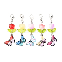 5 ciondolo decorativo in lega di smalto a forma di farfalla e vetro a forma di tulipano&nbsp;HJEW-JM04163