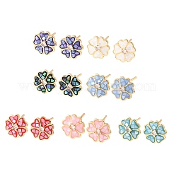 Boucles d'oreilles à tige en laiton et émail avec fleurs&nbsp;EJEW-I322-12G