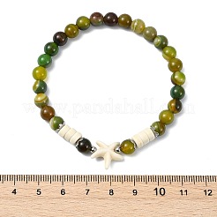 Pulseras elásticas para mujer con cuentas de ágata natural rayada/bandada y turquesa sintética.&nbsp;BJEW-JB13811