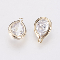 Brass Micro Pave Clear Cubic Zirconia Charms, Long-Lasting Plated, Drop, Nickel Free, Real 18K Gold Plated, 11x8x3.5mm, Hole: 0.7~1.2mm