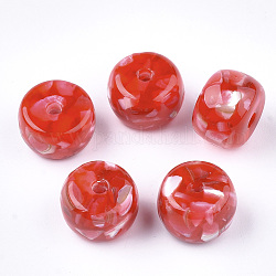 Abalorios de resina, con la cáscara, rerondana plana, rojo, 13x9mm, agujero: 2 mm