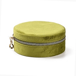 Boîtes rondes de tirette de stockage de bijoux de velours, Étui à bijoux de voyage portable pour bagues, boucles d'oreilles, bracelets, rangement, vert jaune, 10.5x4.5 cm
