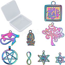 SUNNYCLUE 1 Box 8 Styles Egyptian Charms Rainbow Color Infinity Connector Links Tree of Life Horus Eye Star David Alloy Pendants for Jewelry Making Charms DIY Bracelets Crafts Supplies