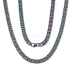304 de acero inoxidable collar de cadena de eslabones cubano de los hombres, collar de cadena barbada con facetas, color del arco iris, 10mm, 18-1/8 pulgada (45.9 cm)