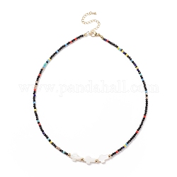 Collana da donna con croce di conchiglie e perline di vetro, colorato, 17.13 pollice (43.5 cm)