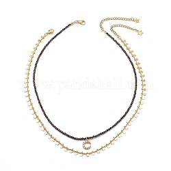 2pcs 2 style 304 colliers pendentif lune et étoile en acier inoxydable, colliers de perles rondes en obsidienne naturelle avec chaînes en laiton pour femmes, or, 16.14 pouce (41 cm), 16.54 pouce (42 cm), 1pc / style