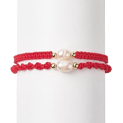 2 pièces 2 bracelets de perles tressées en perles naturelles de style serti de cordon en nylon pour les femmes, rouge, 2 pouce (5 cm) ~ 2-1/4 pouces (5.6 cm), 1pc / style