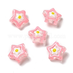 Perles en verre transparentes, avec l'émail, étoiles du nord, rose, 13x13x7mm, Trou: 1mm