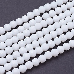 Faceted(32 Facets) Glass Beads Strands, Round, White, 6mm, Hole: 1.2mm, about 88~91pcs/strand, 19.49 inch~20.08 inch(49.5~51cm)