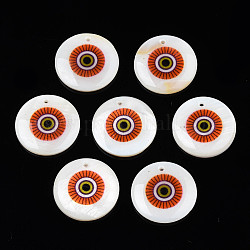 Bedruckte Süßwasser-Muschel-Charms, mit Emaille, Flachrund, rot, 17.5~18.5x2.5~3.5 mm, Bohrung: 1.2 mm