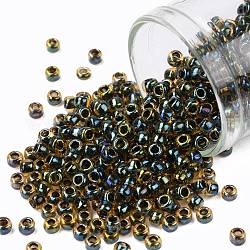 Toho perles de rocaille rondes, Perles de rocaille japonais, (244) couleur intérieure topaz / midnight bl, 8/0, 3mm, Trou: 1mm, environ 10000 pcs / livre