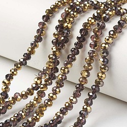 Chapelets de perles en verre transparent électrolytique, la moitié plaqué or, facette, rondelle, brun coco, 3.5x3mm, Trou: 0.4mm, Environ 123~127 pcs/chapelet, 13.7~14.1 pouce (35~36 cm)