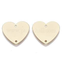 Brass Links, Nickel Free, Heart, Real 18K Gold Plated, 17x18.5x1mm, Hole: 1.4mm