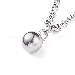 304 collar con colgante de bola redonda de acero inoxidable con cadenas rolo para hombres y mujeres, color acero inoxidable, 16.02 pulgada (40.7 cm)