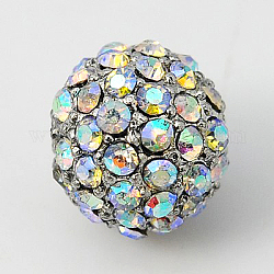 Perles de strass en alliage, Grade a, ronde, de couleur métal platine , cristal ab, 10mm, Trou: 2mm