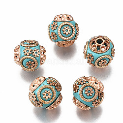 Perles rondes d'indonésie manuelles, avec des noyaux en alliage, argent antique, bleu ciel, 15x14mm, Trou: 2mm