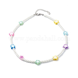 Colliers de perles rondes en perles de verre pour enfant, avec des perles étoiles en pâte polymère, colorées, 16.06 pouce (40.8 cm)
