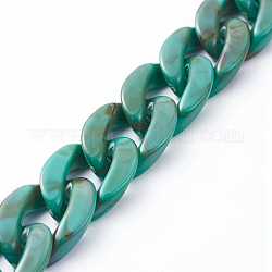 Cadenas de acrílico hechas a mano, de piedras preciosas de imitación, para la fabricación de cadenas de bolsos, verde mar claro, link: 23x16.5x5 mm, 39.37 pulgada (1 m) / hebra