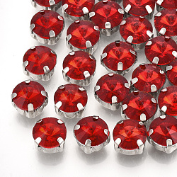 Cose en el rhinestone, Enlaces multifilares, Diamantes de imitación de cristal, con ajustes de puntas de latón, accesorios de prendas de vestir, facetados, plano y redondo, Platino, rojo, 15x7.5mm, agujero: 0.8~1 mm