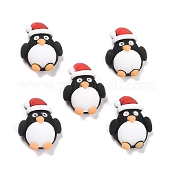Resin Cabochons, Christmas Theme, Penguin with Christmas Hat, Black, 23.5x18.5x8mm