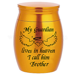 CREATCABIN Mini Urn Small Keepsake Cremation Ashes Holder Miniature Burial Funeral Paw Container Jar Stainless Steel for Human Ashes 1.57x1.18 Inch-My Guardian Lives In Heaven I Call Him Brother(Gold)