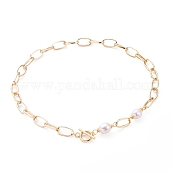 Collares de cadena de clip de aluminio, con perlas keshi de perlas barrocas naturales y 304 cierre de palanca de acero inoxidable, dorado, 16.33 pulgada (41.5 cm)
