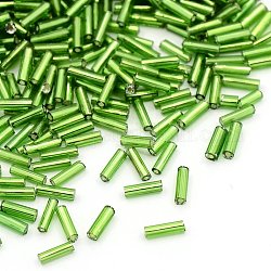 Glass tubulär Perlen, Silber ausgekleidet, lime green, 6~8x1.8 mm, Bohrung: 0.6 mm, 10000 Stück / Pfund