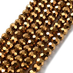 Fili di perle di vetro placcato sfaccettato (32 sfaccettatura)., tondo, oro placcato, 6x5mm, Foro: 1 mm, circa 100pcs/filo, 21 pollice