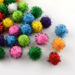 Handmade DIY Doll Craft Pom Pom Yarn Pom Pom Balls, with Metallic Cord, Mixed Color, 19~22mm, about 500pcs/bag