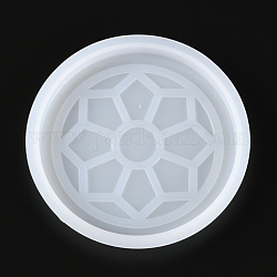 Cup Mat Silicone Molds, Resin Casting Molds, For UV Resin, Epoxy Resin Jewelry Making, Flat Round with Flower Pattern, White, 90x10mm