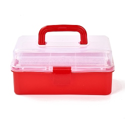 Caja de almacenamiento de plástico pp portátil rectangular, con bandeja plegable de 3 nivel, organizador de herramientas contenedor abatible con asa, rojo, 15.5x28x12.5 cm