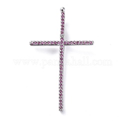 Ottone micro spianare pendenti zirconi, croce, rosa caldo, platino, 37x22.5x2mm, Foro: 1.5x4 mm