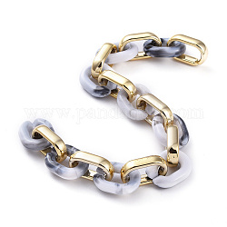 Handmade CCB Plastic Cable Chains, with Acrylic Linking Rings, Golden, WhiteSmoke, Links: 19x12x4.8mm and 19x14.5x4.5mm, 39.37 inch(1m)/strand
