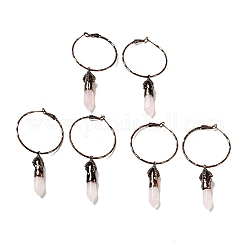 Boucles d'oreilles en quartz rose naturel, avec les accessoires en laiton, sans cadmium et sans plomb, balle, 80mm, pin: 0.6 mm