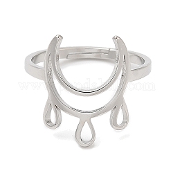 304 Stainless Steel Crescent Moon Adjustable Ring for Women, Stainless Steel Color, US Size 6(16.5mm)