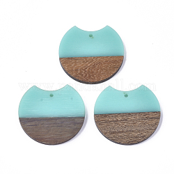 Pendentifs en bois de résine et de noyer, écart plat rond, turquoise foncé, 33x37x3mm, Trou: 1.8mm