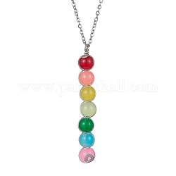 Colliers à pendentif en perles rondes en verre coloré, avec des chaînes de câble de fer, platine, 17.60 pouce (44.7 cm)