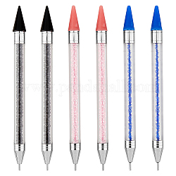 Superfindings 6 個 6 スタイルプラスチックネイルアートラインストーンピッカーペン  ワックスとステンレススチールのペンヘッド付き  ネイルアートドットツール  ポイントネイルアート工作ツールペン  ミックスカラー  14.4x1cm  1個/スタイル