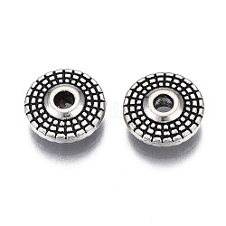 Perles en alliage de style tibétain, sans cadmium et sans plomb, plat rond, argent antique, 10x3mm, Trou: 2mm, environ 1190 pcs/1000 g