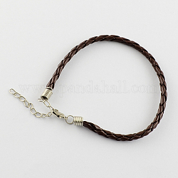 Création de bracelet tressé en imitation cuir à la mode, avec fer homard fermoirs pince et les chaînes de gamme, brun coco, 200x3mm