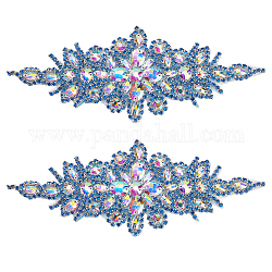 Blume Glitter Glas Hotfix Strass, für DIY Hochzeitskleid, Brautgürtel, Schuhe, Textildesign, Saphir, 240x95x5.5 mm